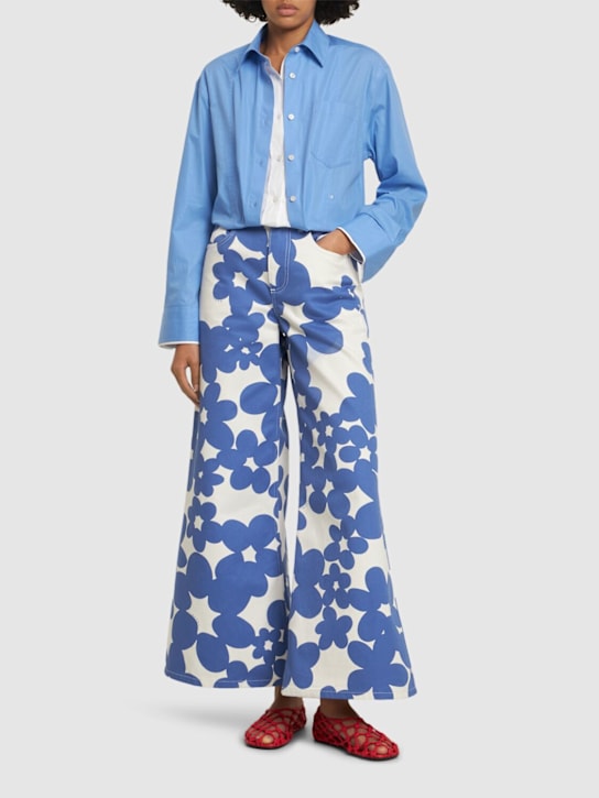 Printed gabardine wide jeans - Thumbnail 2