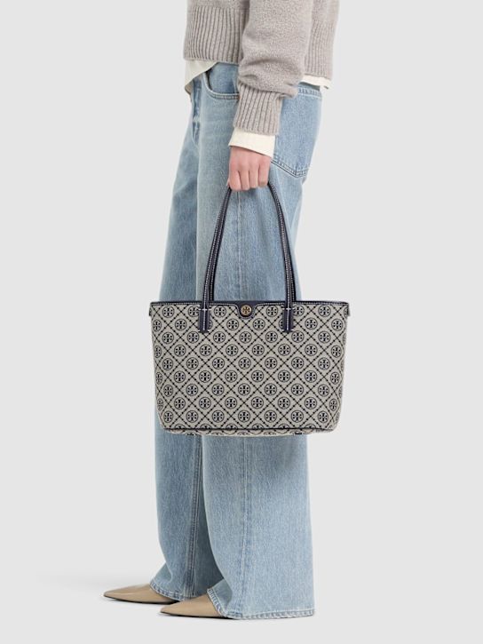 Tory Burch: Small T Monogram cotton zip tote bag - women_1 | Luisa Via Roma