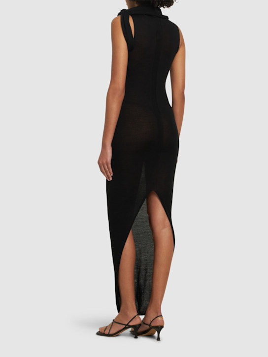 Rick Owens: Banded T light wool wrap neck dress - Black - women_2 | Luisa Via Roma