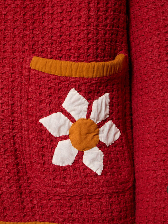 Harago: Floral appliqué cotton jacket - Red - men_4 | Luisa Via Roma