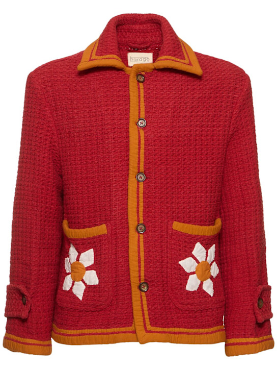 Harago: Floral appliqué cotton jacket - Red - men_0 | Luisa Via Roma
