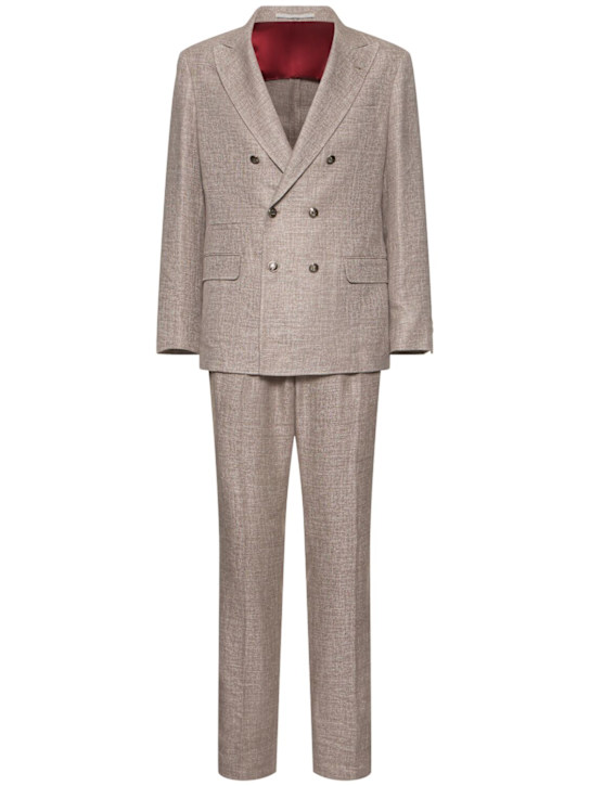 Brunello Cucinelli: Linen blend double breast suit - Corteccia - men_0 | Luisa Via Roma