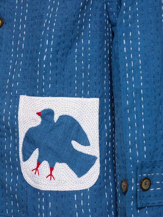 Harago: Kantha appliqué cotton jacket - Blue - men_4 | Luisa Via Roma