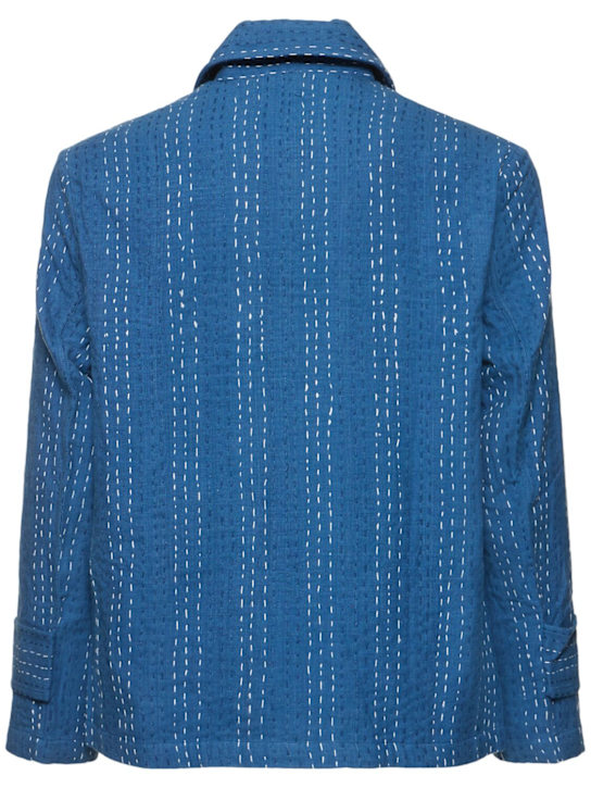 Harago: Kantha appliqué cotton jacket - Blue - men_3 | Luisa Via Roma