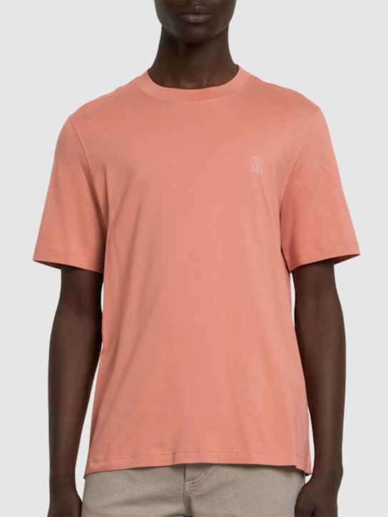 Brunello Cucinelli: Cotton jersey logo t-shirt - Pompelmo - men_2 | Luisa Via Roma
