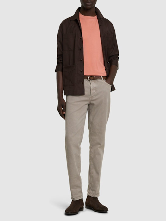 Brunello Cucinelli: Cotton jersey logo t-shirt - Pompelmo - men_1 | Luisa Via Roma