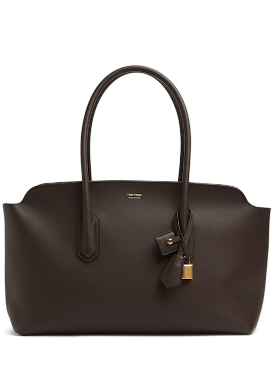 Tom Ford: Large Alexander grained leather tote bag - Chocolate - women_0 | Luisa Via Roma