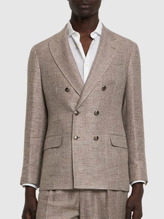 Brunello Cucinelli: Linen blend double breast suit - Corteccia - men_2 | Luisa Via Roma