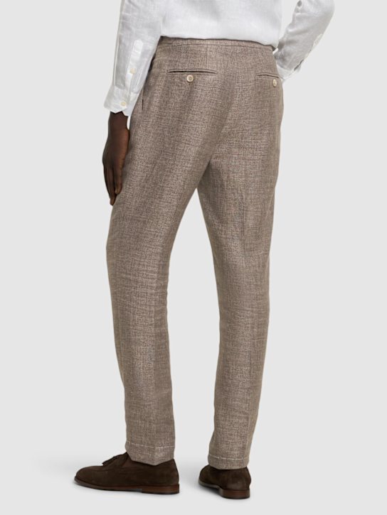 Brunello Cucinelli: Linen blend double breast suit - Corteccia - men_3 | Luisa Via Roma