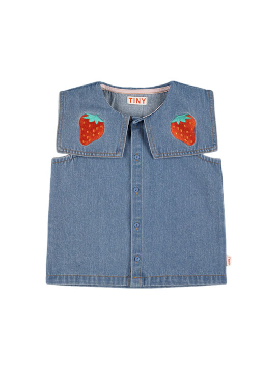 Tiny Cottons: Top in denim di cotone con ricamo - Celeste - kids-girls_0 | Luisa Via Roma