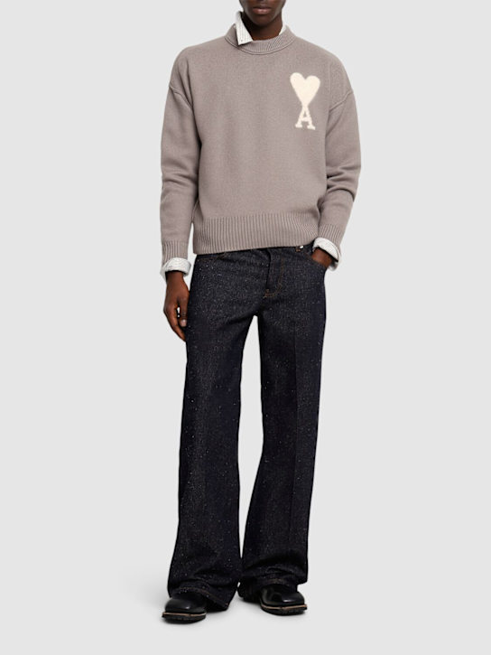 AMI Paris: ADC wool crewneck sweater - Ash/Offwhite - men_1 | Luisa Via Roma