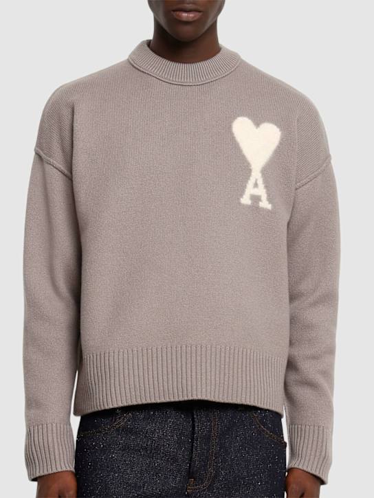 AMI Paris: ADC wool crewneck sweater - Ash/Offwhite - men_2 | Luisa Via Roma