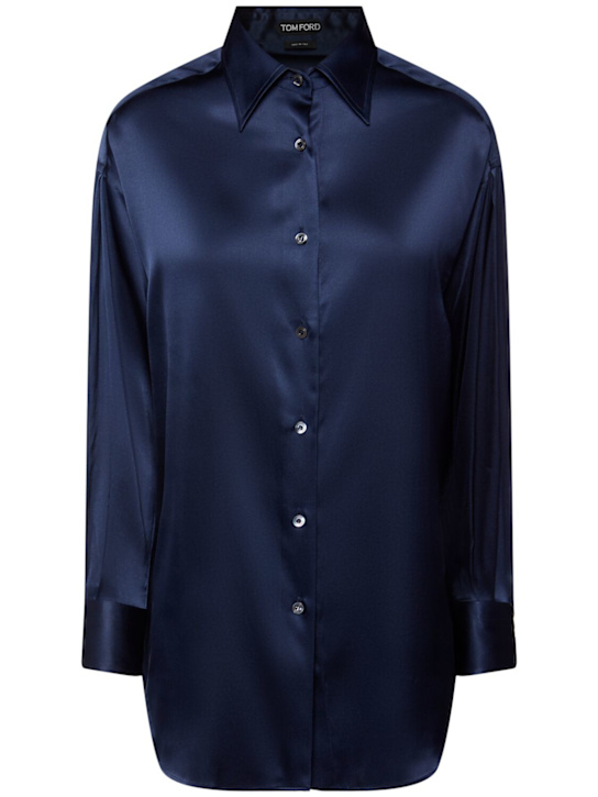 Tom Ford: Stretch silk satin relaxed fit shirt - Navy - women_0 | Luisa Via Roma