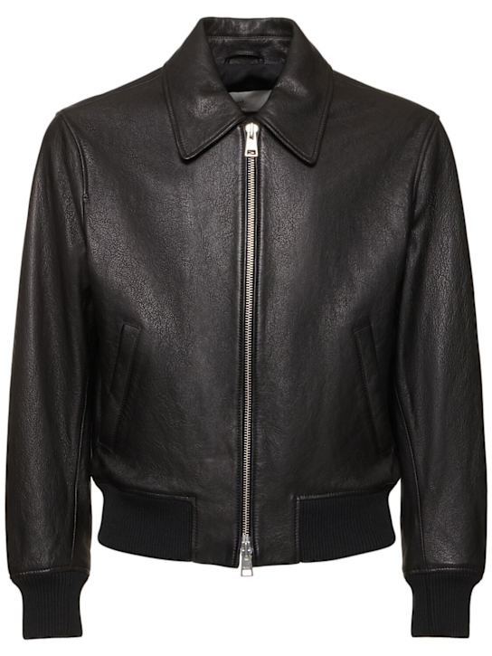 AMI Paris: Leather zip jacket - Black - men_0 | Luisa Via Roma