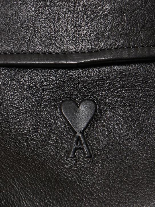 AMI Paris: Leather zip jacket - Black - men_4 | Luisa Via Roma