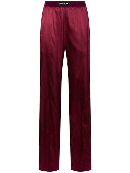Tom Ford: Logo silk satin pajama pants - Dark Red - women_0 | Luisa Via Roma