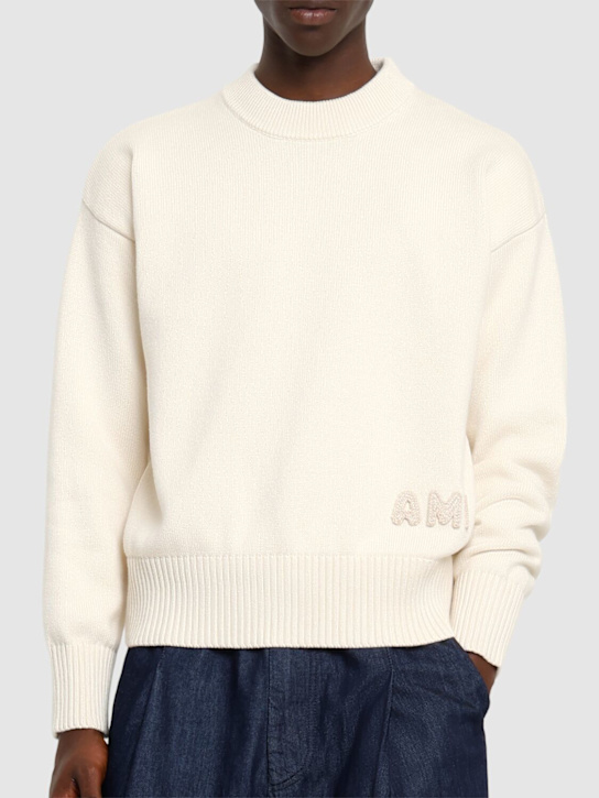 AMI Paris: Ami cotton & wool crewneck sweater - White Cream - men_2 | Luisa Via Roma