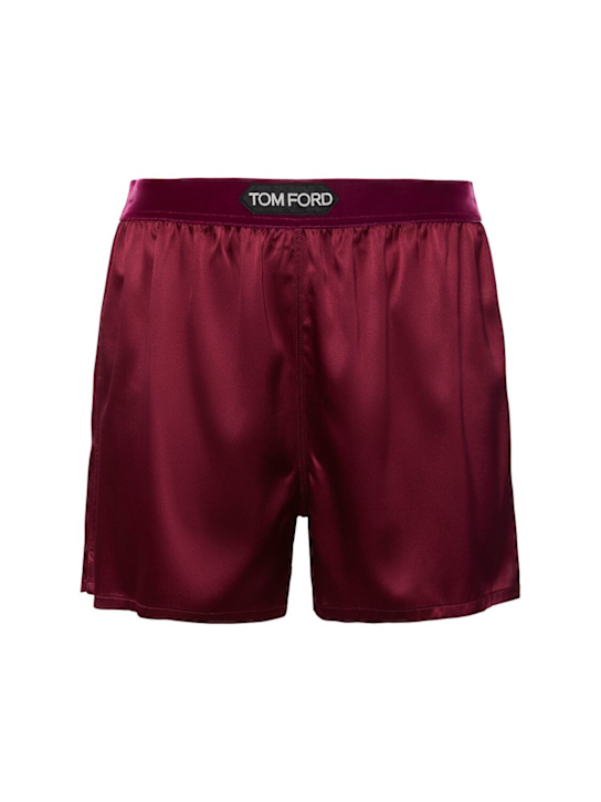 Tom Ford: Logo silk satin mini shorts - Dark Red - women_0 | Luisa Via Roma