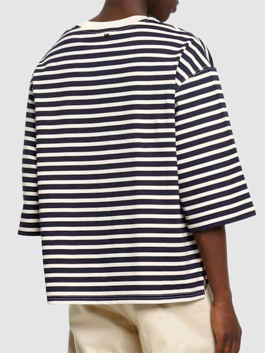 AMI Paris: Striped oversized cotton t-shirt - Navy/White - men_2 | Luisa Via Roma