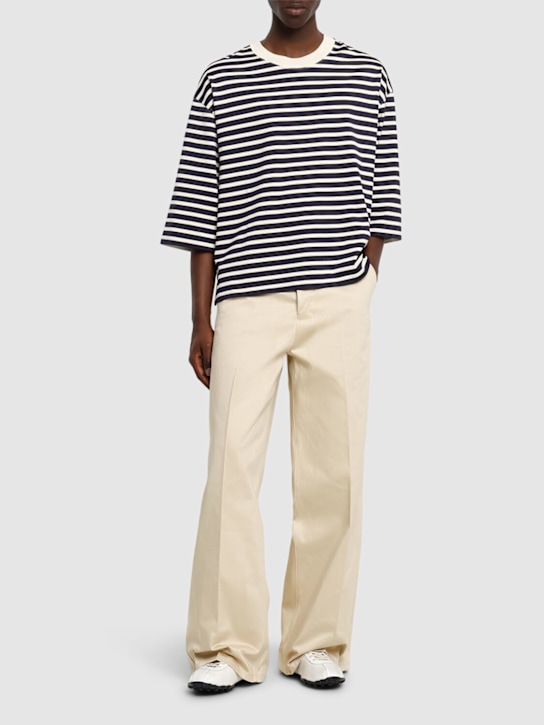 AMI Paris: Striped oversized cotton t-shirt - Navy/White - men_1 | Luisa Via Roma