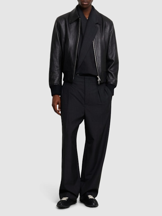 AMI Paris: Leather zip jacket - Black - men_1 | Luisa Via Roma