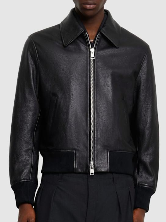 AMI Paris: Leather zip jacket - Black - men_2 | Luisa Via Roma