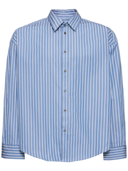 AMI Paris: Boxy fit striped cotton shirt - Blue - men_0 | Luisa Via Roma