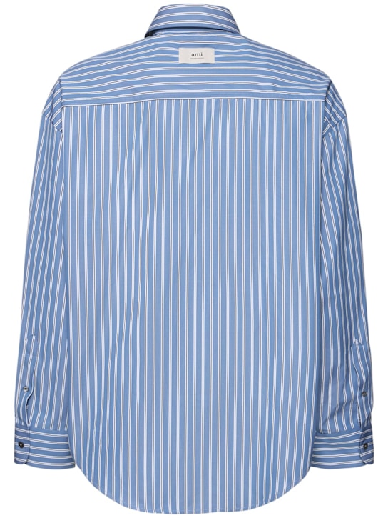 AMI Paris: Boxy fit striped cotton shirt - Blue - men_3 | Luisa Via Roma
