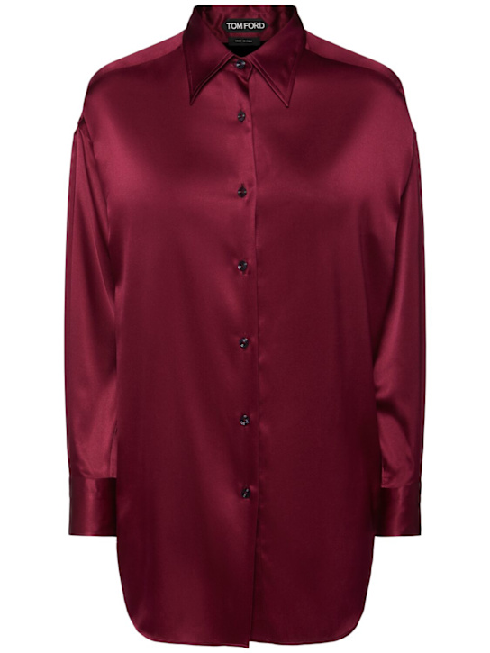 Tom Ford: Stretch silk satin relaxed fit shirt - ダークレッド - women_0 | Luisa Via Roma