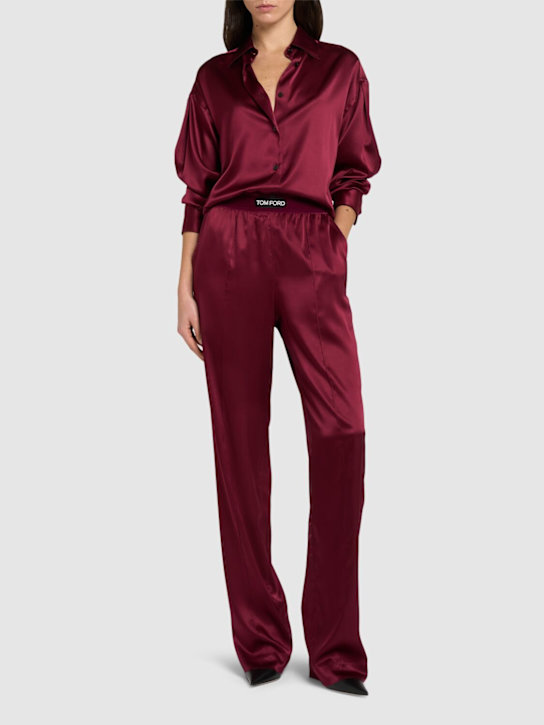 Tom Ford: Logo silk satin pajama pants - Dark Red - women_1 | Luisa Via Roma