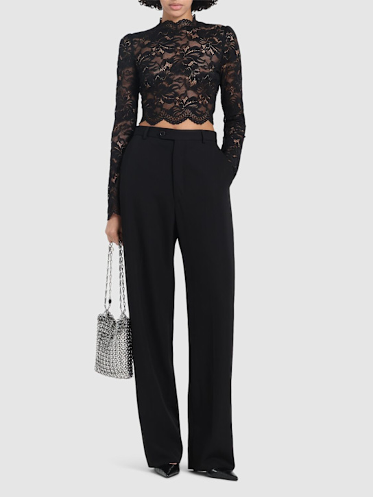 Rabanne: Crewneck lace long sleeve crop top - Black - women_1 | Luisa Via Roma