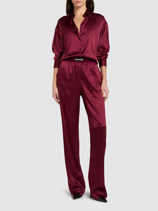 Tom Ford: Stretch silk satin relaxed fit shirt - ダークレッド - women_1 | Luisa Via Roma