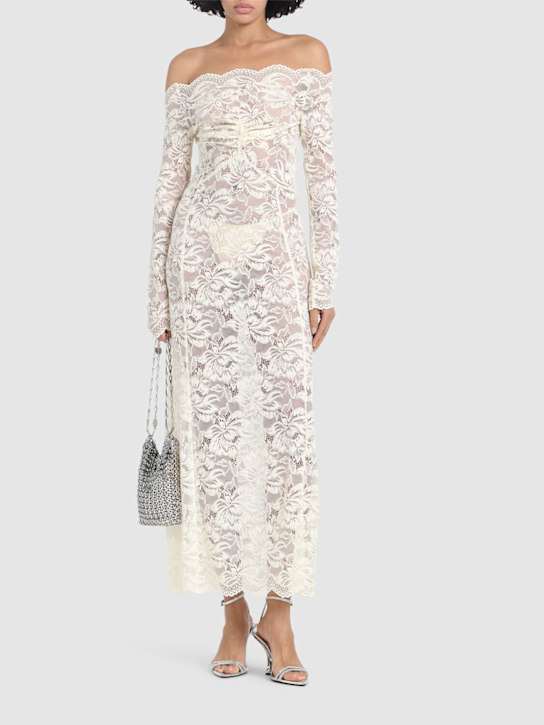Rabanne: Off-the-shoulder lace midi dress - women_1 | Luisa Via Roma