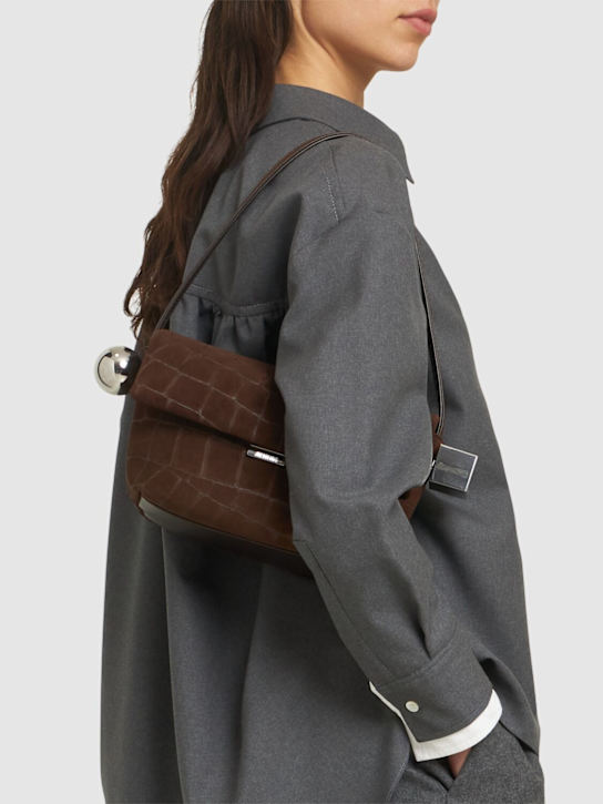 Jacquemus: Le Rond Carre croc suede shoulder bag - women_1 | Luisa Via Roma