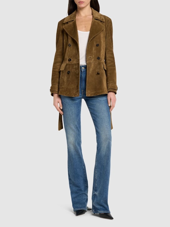 Tom Ford: Double breast suede peacoat - Brown - women_1 | Luisa Via Roma