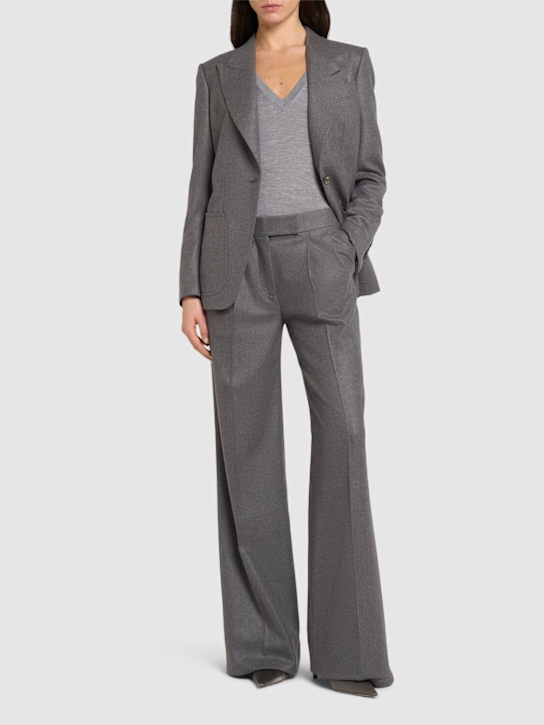 Tom Ford: Tailored cashemre wide leg pants - Grey - women_1 | Luisa Via Roma