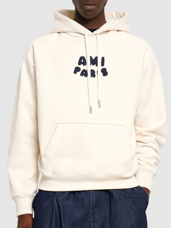 AMI Paris: Cotton hoodie - White Cream - men_2 | Luisa Via Roma