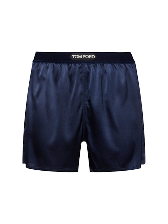 Tom Ford: 로고 실크 새틴 미니 쇼츠 - 다크 네이비 - women_0 | Luisa Via Roma