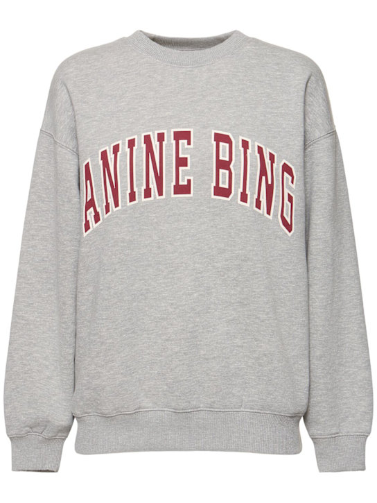 ANINE BING: Spencer cotton blend sweatshirt w/ logo - Heather Grey - women_0 | Luisa Via Roma