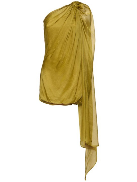 Giuseppe Di Morabito: Draped silk satin ruched mini dress - Olive Green - women_0 | Luisa Via Roma