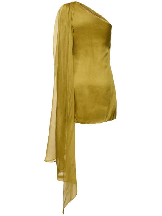 Giuseppe Di Morabito: Draped silk satin ruched mini dress - Olive Green - women_3 | Luisa Via Roma