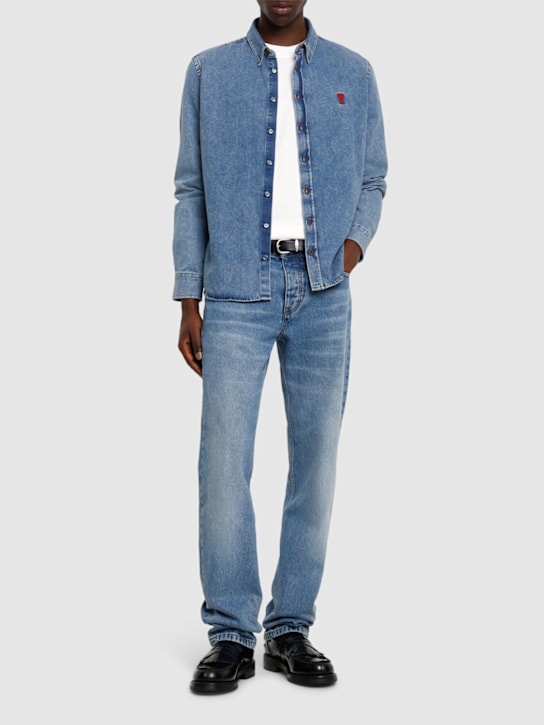 AMI Paris: ADC logo cotton denim shirt - men_1 | Luisa Via Roma