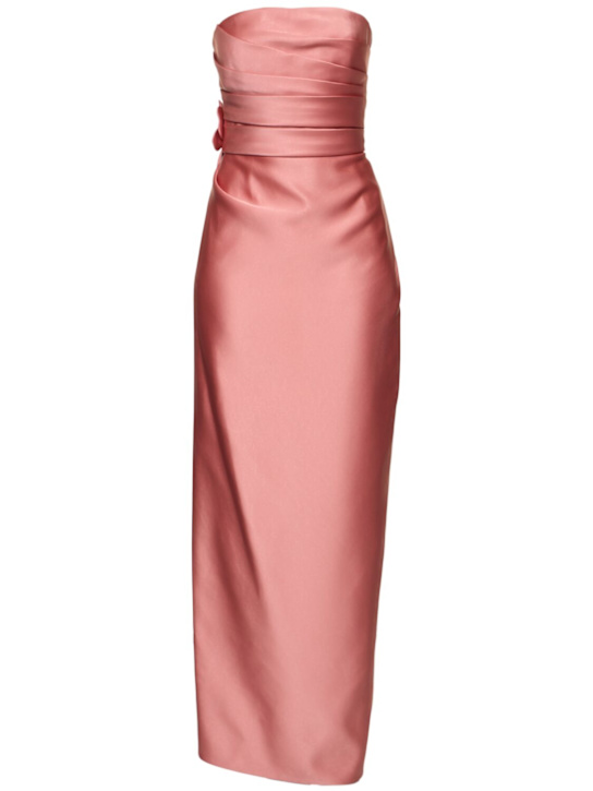 Elie Saab: Strapless draped duchesse midi dress - women_0 | Luisa Via Roma