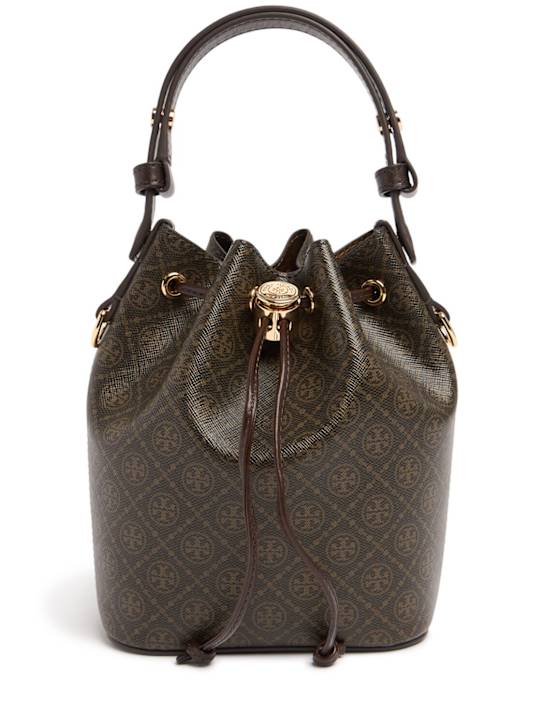 Tory Burch: Mini T Monogram coated canvas bucket bag - women_0 | Luisa Via Roma