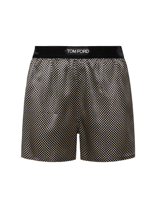 Tom Ford: Polka dot printed stretch satin shorts - Black/White - women_0 | Luisa Via Roma