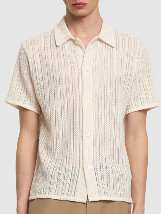 Dunst: Unisex crochet shirt - Ivory Stripe - men_2 | Luisa Via Roma