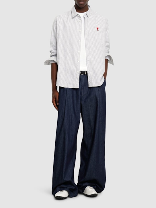 AMI Paris: Oxford logo cotton shirt - men_1 | Luisa Via Roma