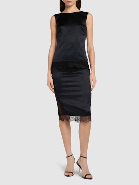 Tom Ford: Sleeveless stretch satin top w/ lace - Black - women_1 | Luisa Via Roma