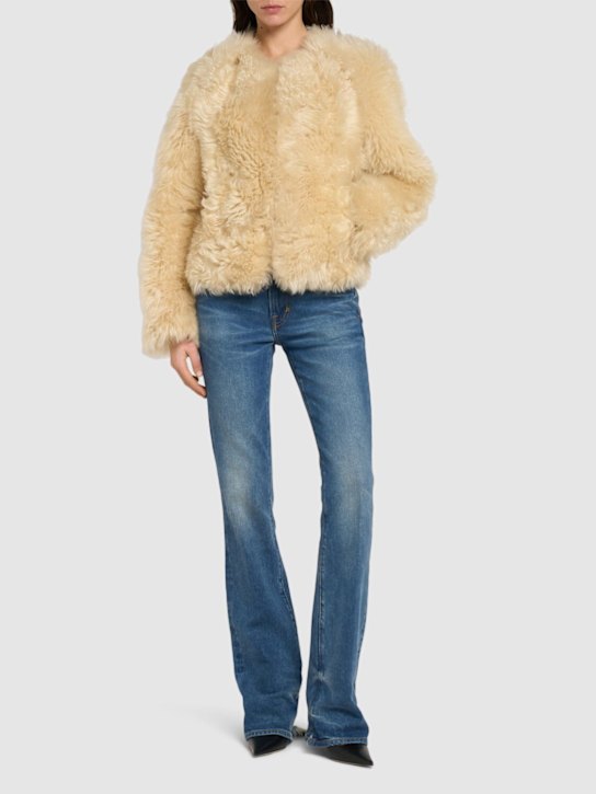 Tom Ford: Collarless curly shearling jacket - Ivory - women_1 | Luisa Via Roma