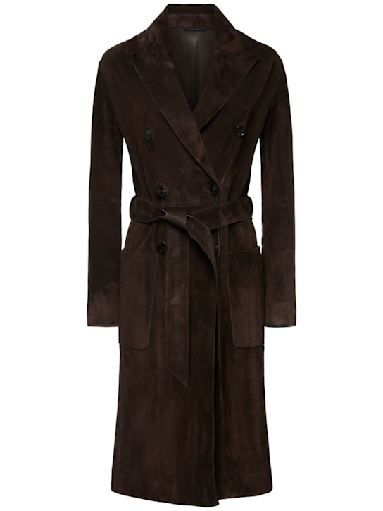 Tom Ford: Double breast suede coat - ダークブラウン - women_0 | Luisa Via Roma